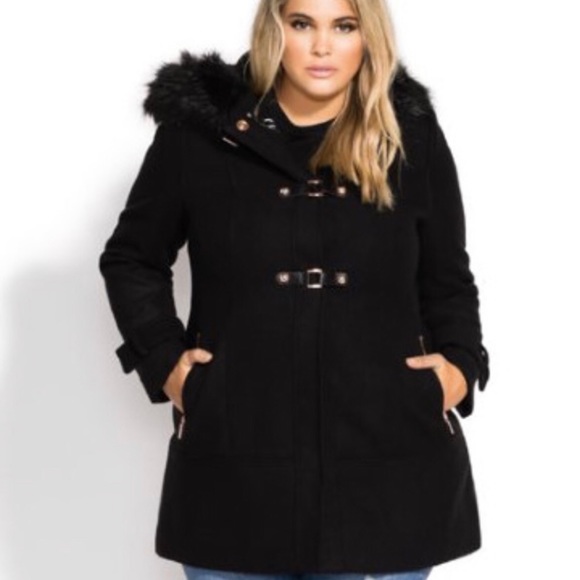 City Chic Jackets & Blazers - City Chic Wonderwall Hooded Black Coat NWT